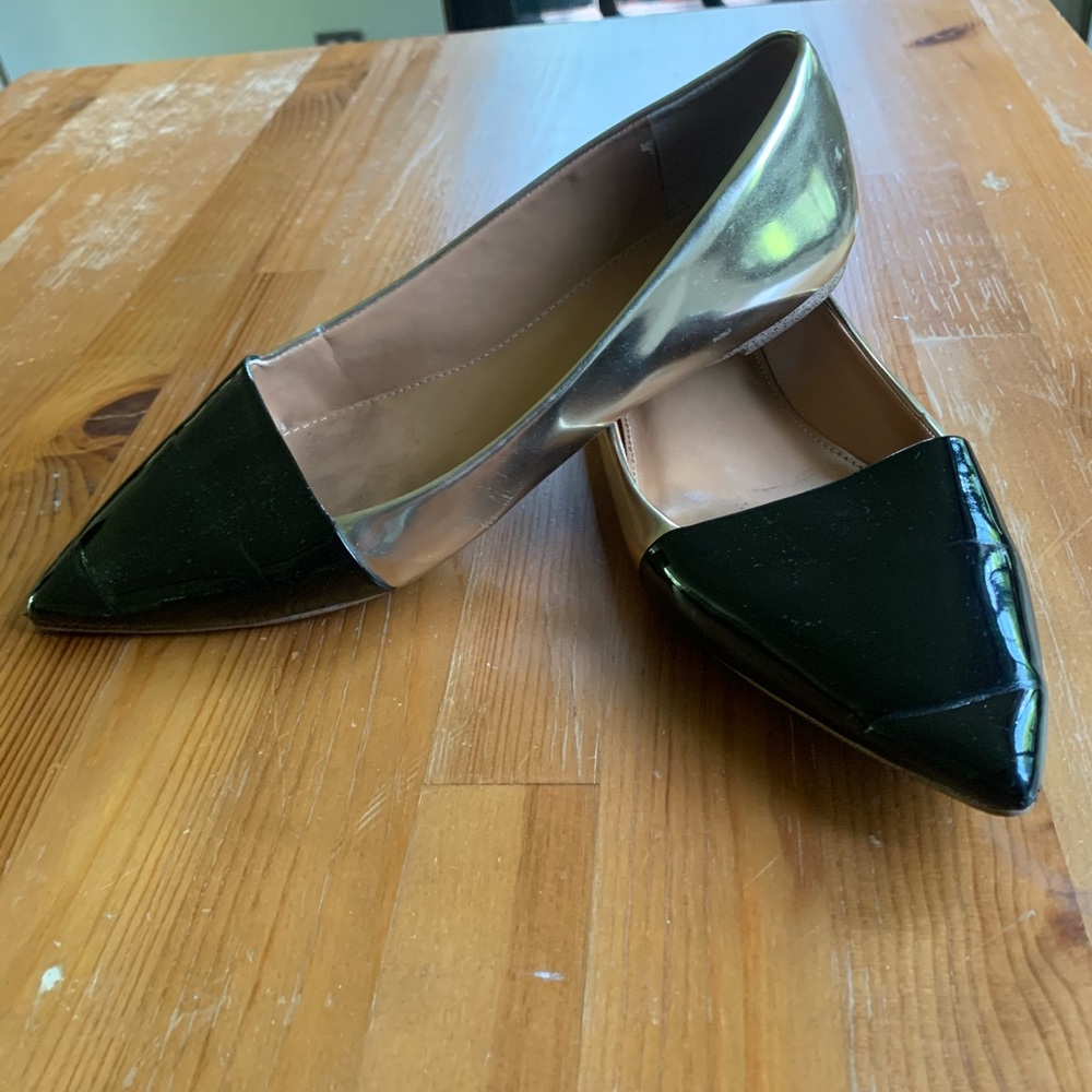 J Crew black and gold shiny flats